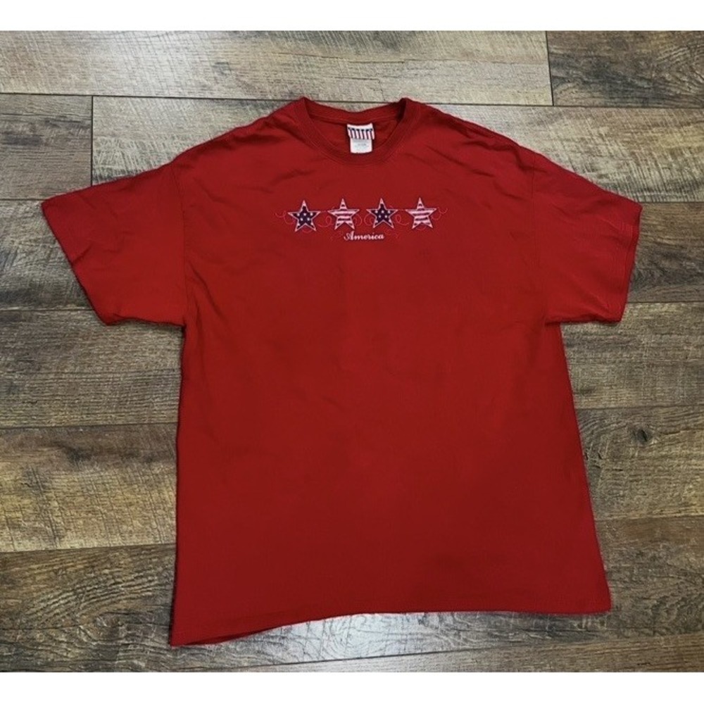 Vintage Y2k America Stars & Stripes Center Logo Graphic T-Shirt Red XL‎ USA